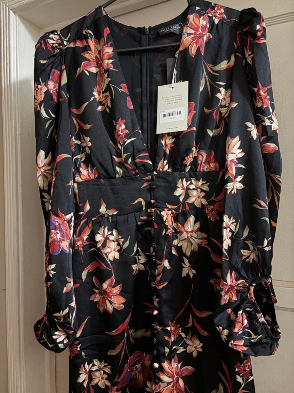 Black Floral V-Neck Midi Dress